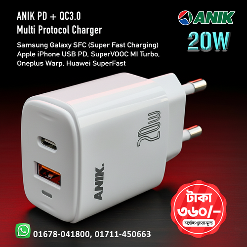 20W Multi Protocol Super Fast Charger PD + QC3.0