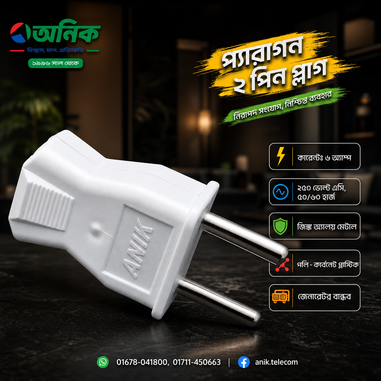 Anik 2 Pin Electrical Plug – Model: Paragon