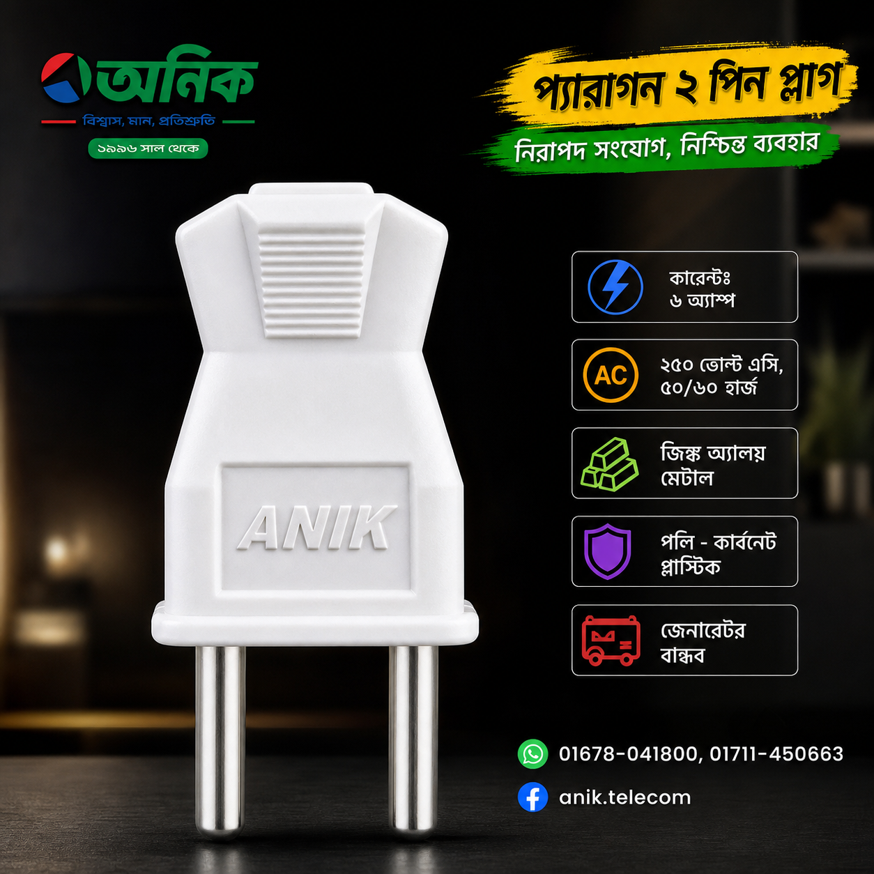 Anik 2 Pin Electrical Plug – Model: Paragon