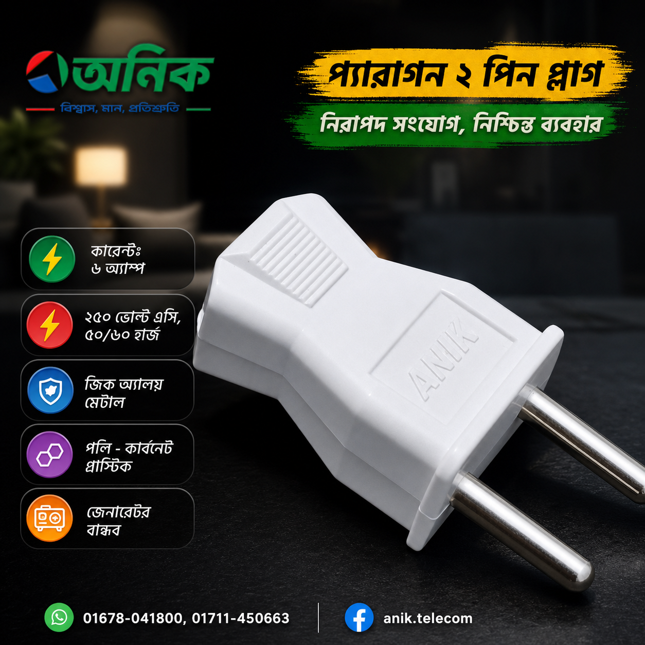 Anik 2 Pin Electrical Plug – Model: Paragon