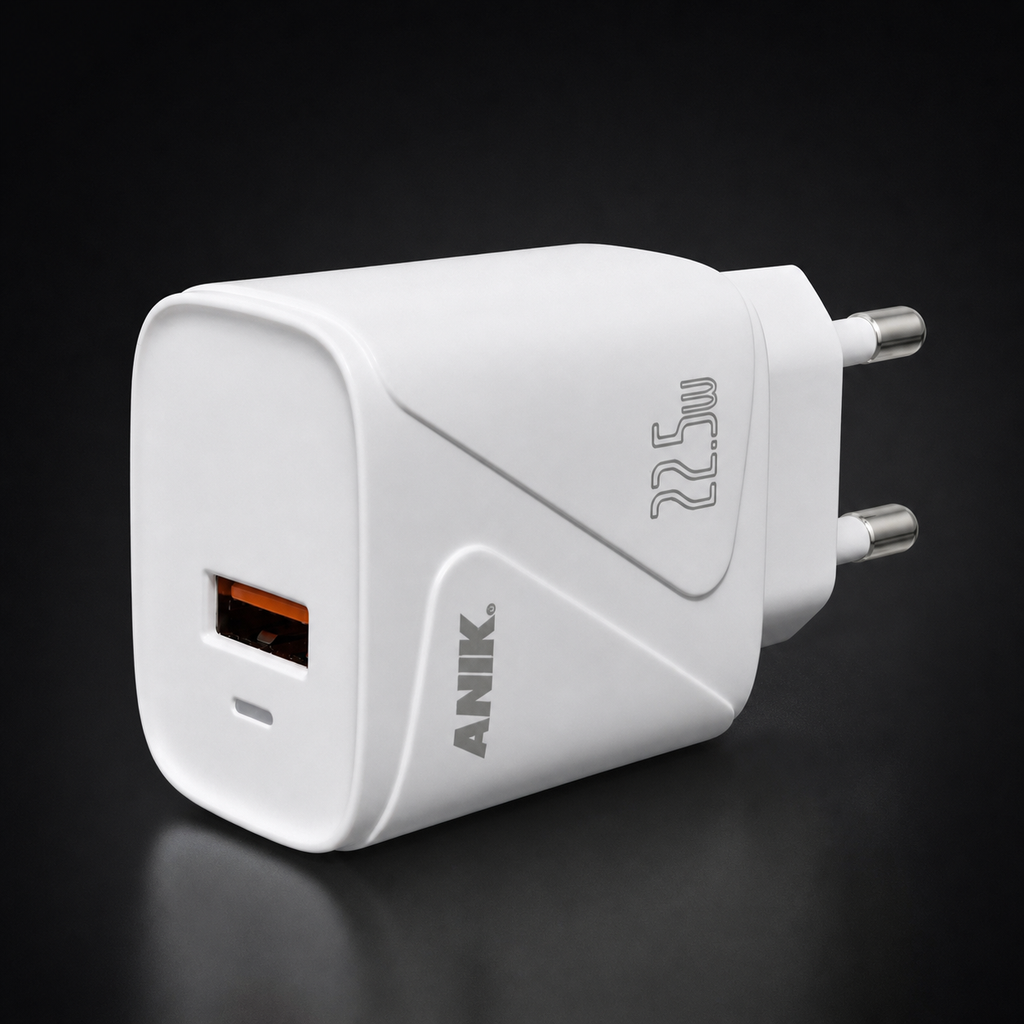 ANIK 22.5W QC3.0 Multi-Protocol Super Fast Charger (Free Cable Included)